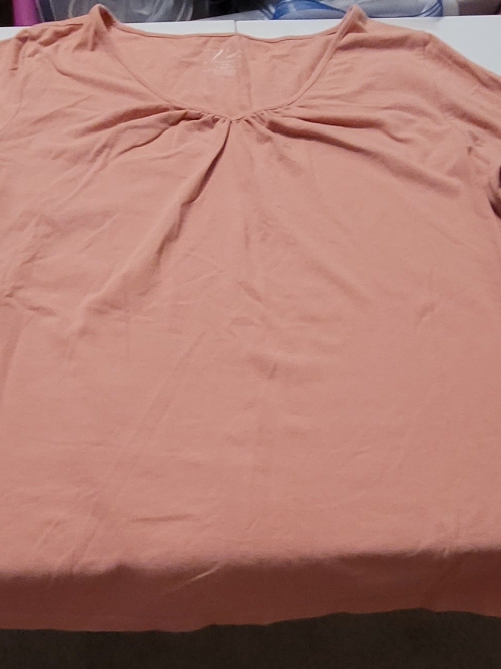 Venezia Peach Gathered V-Neck Short Sleeve Tee
